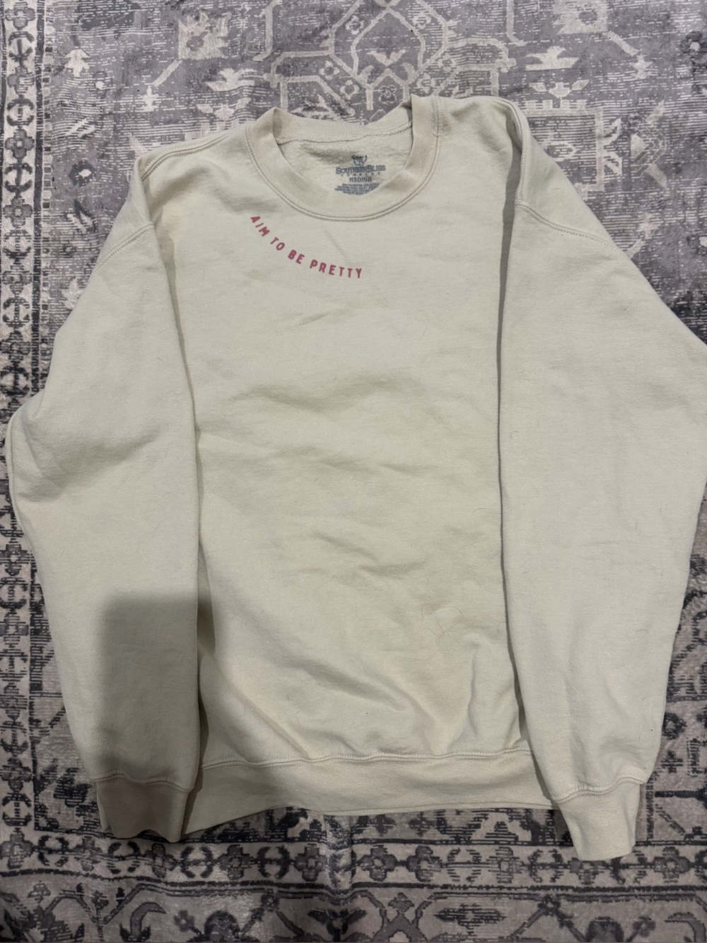 Southern Bliss "Aim To Be Pretty" Cream Crewneck Sweatshirt - Size Medium